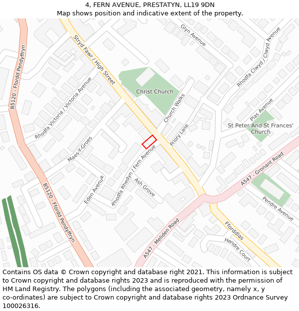 4, FERN AVENUE, PRESTATYN, LL19 9DN: Location map and indicative extent of plot