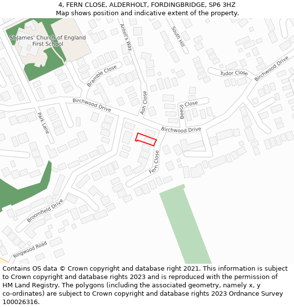 4, FERN CLOSE, ALDERHOLT, FORDINGBRIDGE, SP6 3HZ: Location map and indicative extent of plot