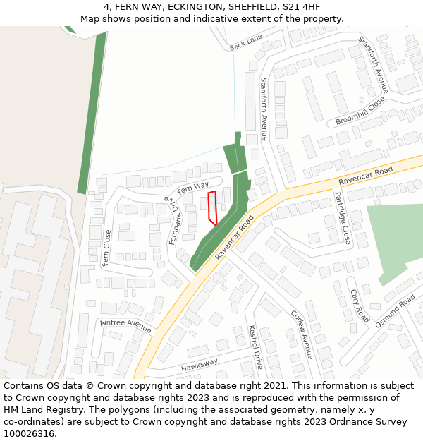 4, FERN WAY, ECKINGTON, SHEFFIELD, S21 4HF: Location map and indicative extent of plot