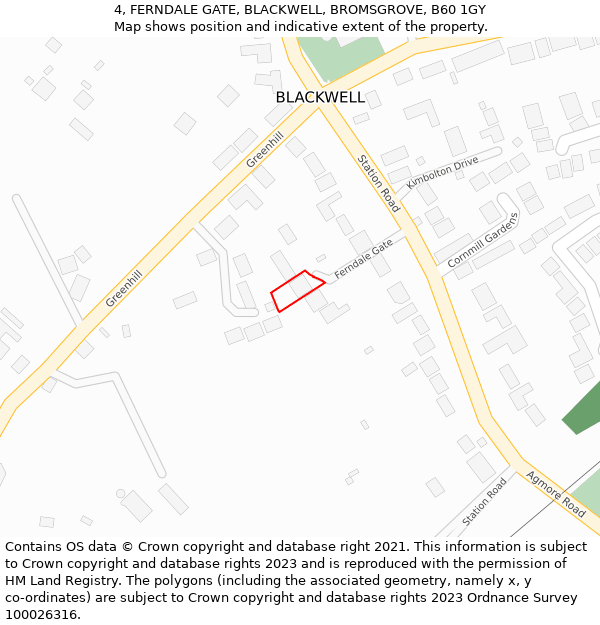 4, FERNDALE GATE, BLACKWELL, BROMSGROVE, B60 1GY: Location map and indicative extent of plot
