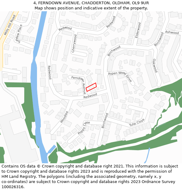 4, FERNDOWN AVENUE, CHADDERTON, OLDHAM, OL9 9UR: Location map and indicative extent of plot