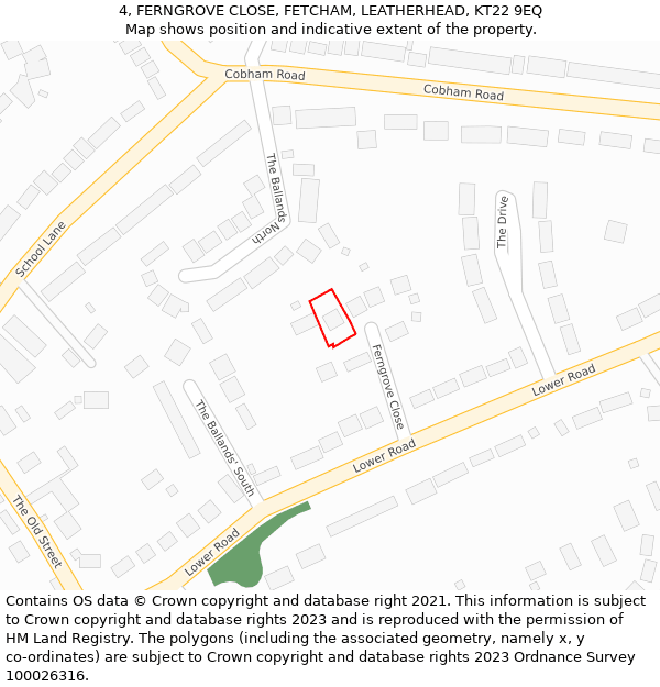 4, FERNGROVE CLOSE, FETCHAM, LEATHERHEAD, KT22 9EQ: Location map and indicative extent of plot