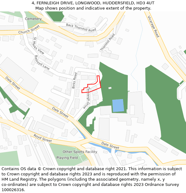 4, FERNLEIGH DRIVE, LONGWOOD, HUDDERSFIELD, HD3 4UT: Location map and indicative extent of plot
