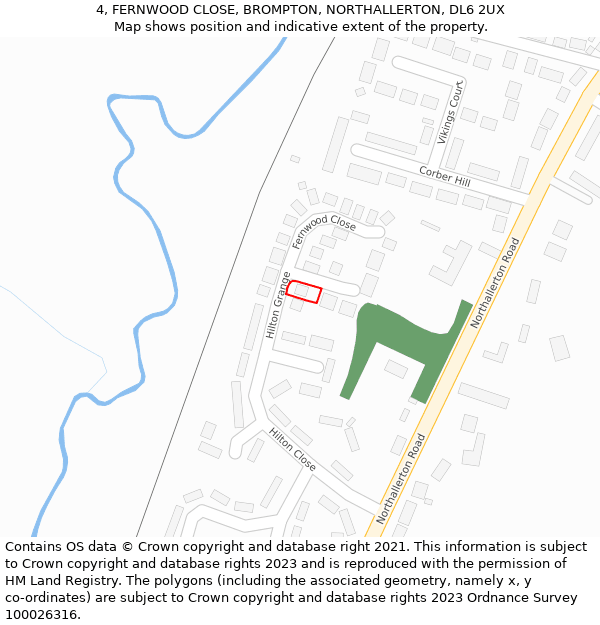 4, FERNWOOD CLOSE, BROMPTON, NORTHALLERTON, DL6 2UX: Location map and indicative extent of plot