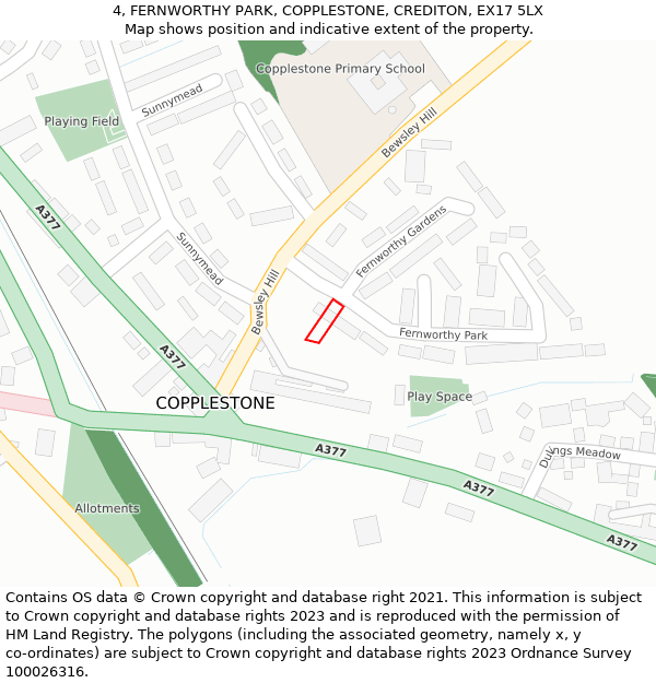 4, FERNWORTHY PARK, COPPLESTONE, CREDITON, EX17 5LX: Location map and indicative extent of plot