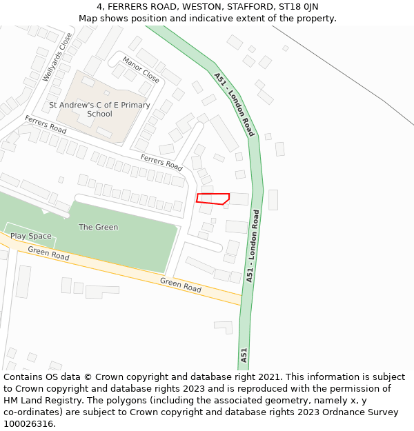 4, FERRERS ROAD, WESTON, STAFFORD, ST18 0JN: Location map and indicative extent of plot