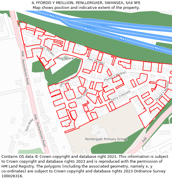 4, FFORDD Y MEILLION, PENLLERGAER, SWANSEA, SA4 9FE: Location map and indicative extent of plot