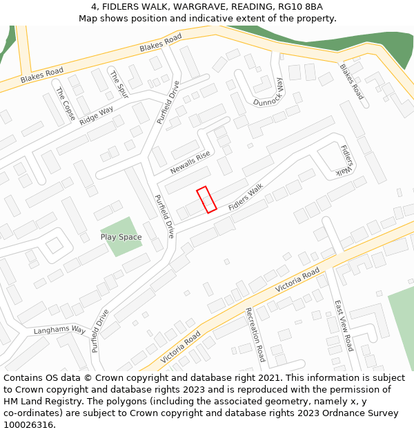 4, FIDLERS WALK, WARGRAVE, READING, RG10 8BA: Location map and indicative extent of plot