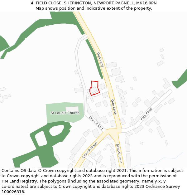 4, FIELD CLOSE, SHERINGTON, NEWPORT PAGNELL, MK16 9PN: Location map and indicative extent of plot