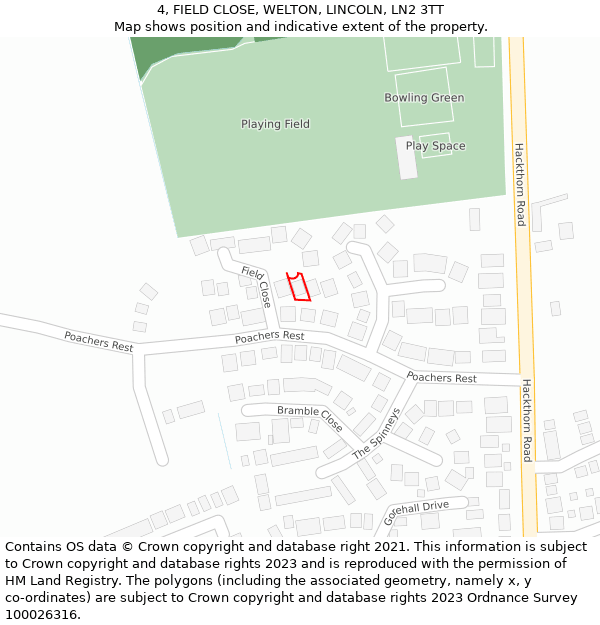 4, FIELD CLOSE, WELTON, LINCOLN, LN2 3TT: Location map and indicative extent of plot