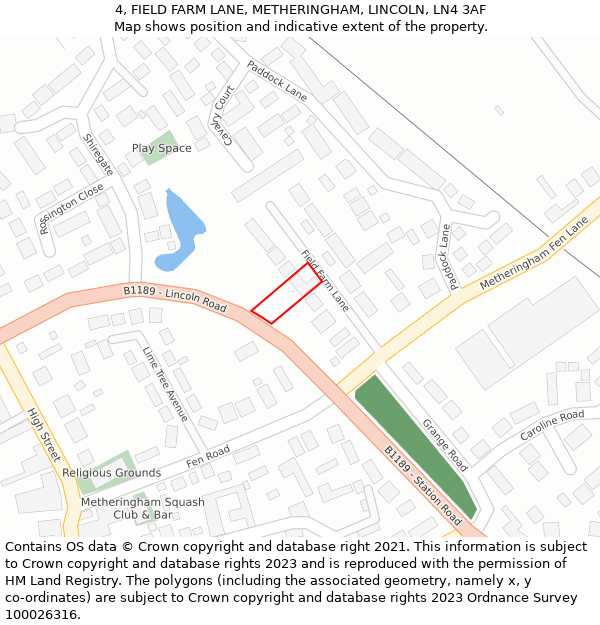 4, FIELD FARM LANE, METHERINGHAM, LINCOLN, LN4 3AF: Location map and indicative extent of plot