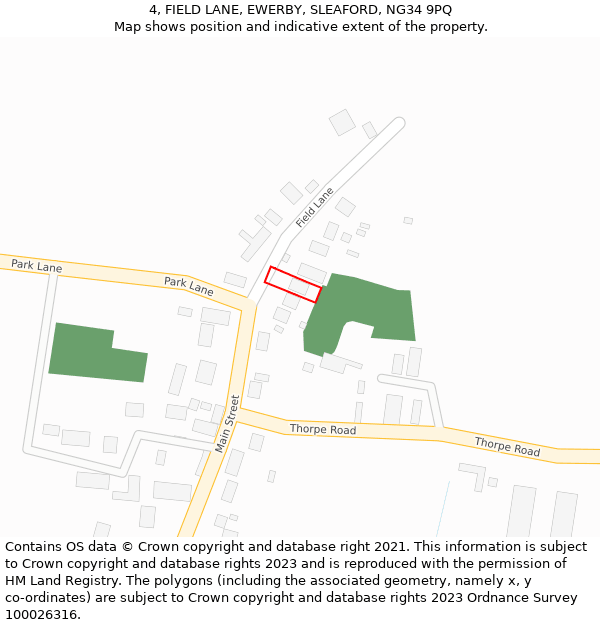 4, FIELD LANE, EWERBY, SLEAFORD, NG34 9PQ: Location map and indicative extent of plot