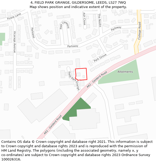 4, FIELD PARK GRANGE, GILDERSOME, LEEDS, LS27 7WQ: Location map and indicative extent of plot