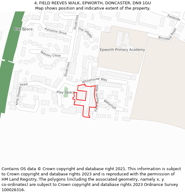 4, FIELD REEVES WALK, EPWORTH, DONCASTER, DN9 1GU: Location map and indicative extent of plot