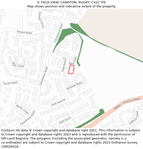 4, FIELD VIEW, CAWSTON, RUGBY, CV22 7FE: Location map and indicative extent of plot