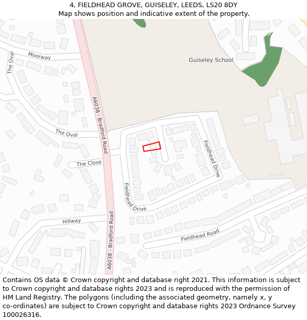 4, FIELDHEAD GROVE, GUISELEY, LEEDS, LS20 8DY: Location map and indicative extent of plot