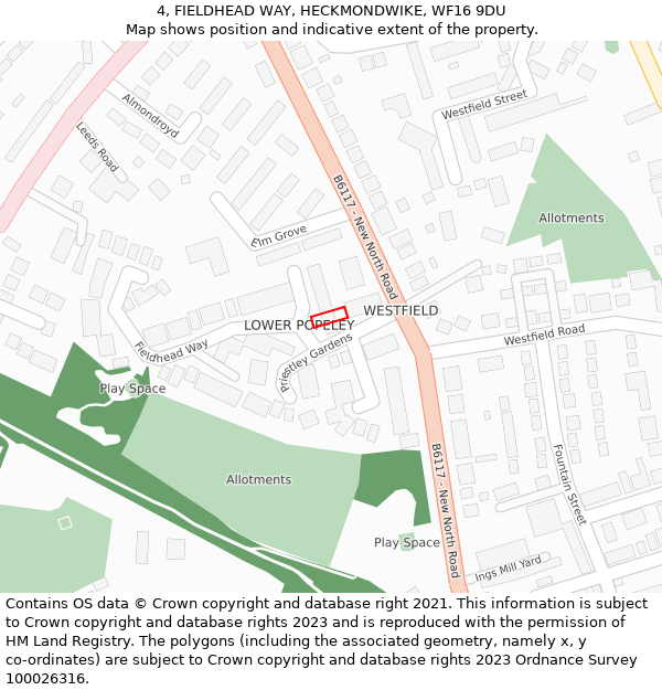 4, FIELDHEAD WAY, HECKMONDWIKE, WF16 9DU: Location map and indicative extent of plot