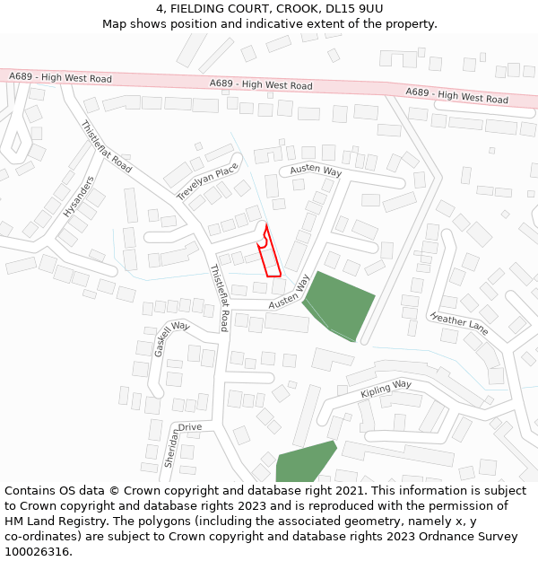 4, FIELDING COURT, CROOK, DL15 9UU: Location map and indicative extent of plot