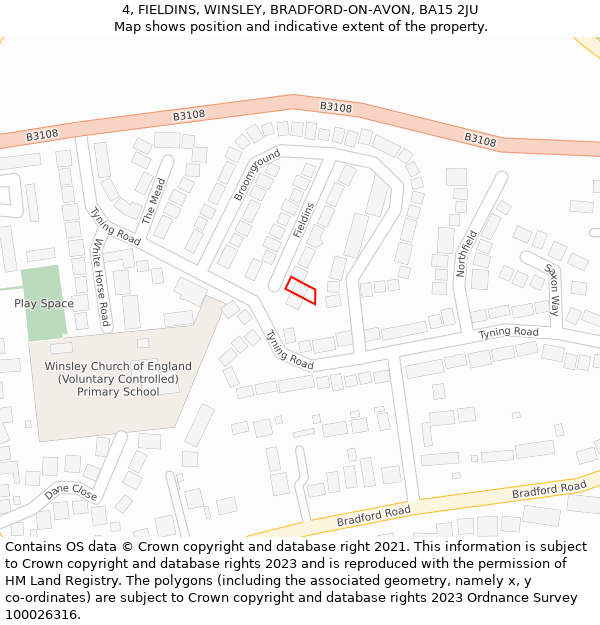 4, FIELDINS, WINSLEY, BRADFORD-ON-AVON, BA15 2JU: Location map and indicative extent of plot