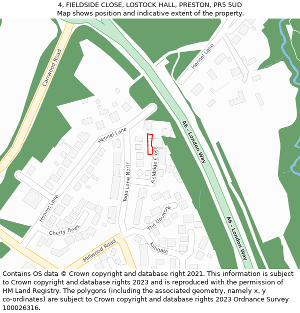 4, FIELDSIDE CLOSE, LOSTOCK HALL, PRESTON, PR5 5UD: Location map and indicative extent of plot