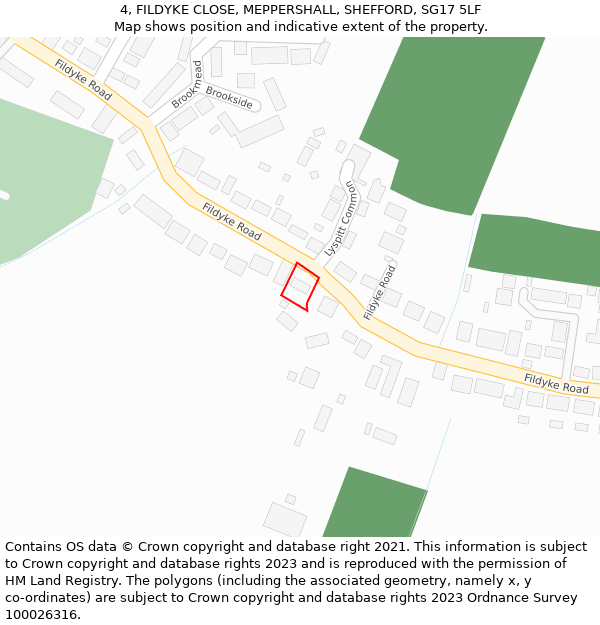 4, FILDYKE CLOSE, MEPPERSHALL, SHEFFORD, SG17 5LF: Location map and indicative extent of plot