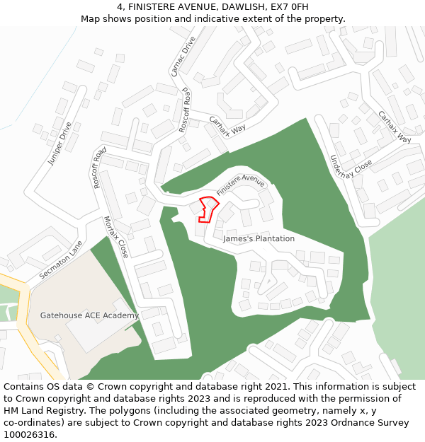 4, FINISTERE AVENUE, DAWLISH, EX7 0FH: Location map and indicative extent of plot