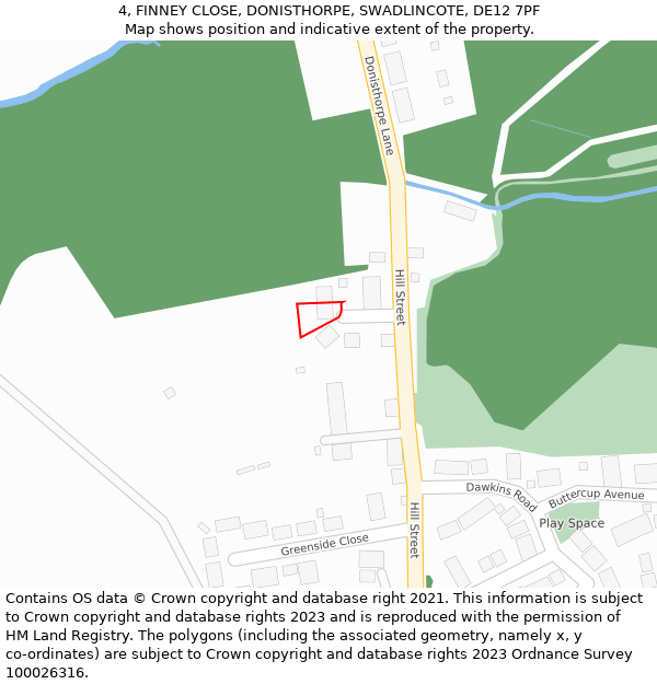 4, FINNEY CLOSE, DONISTHORPE, SWADLINCOTE, DE12 7PF: Location map and indicative extent of plot