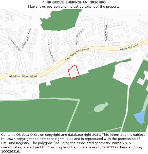 4, FIR GROVE, SHERINGHAM, NR26 8PQ: Location map and indicative extent of plot