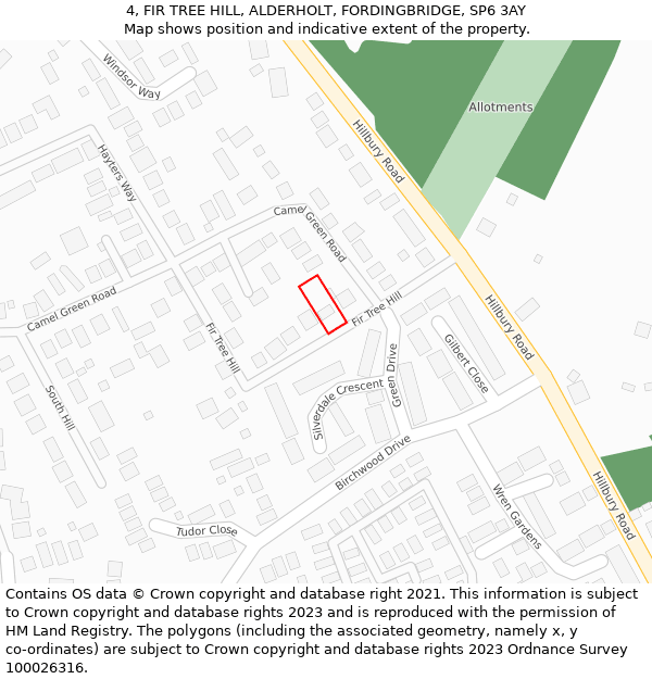 4, FIR TREE HILL, ALDERHOLT, FORDINGBRIDGE, SP6 3AY: Location map and indicative extent of plot