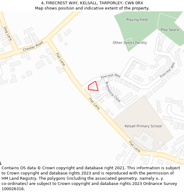 4, FIRECREST WAY, KELSALL, TARPORLEY, CW6 0RX: Location map and indicative extent of plot