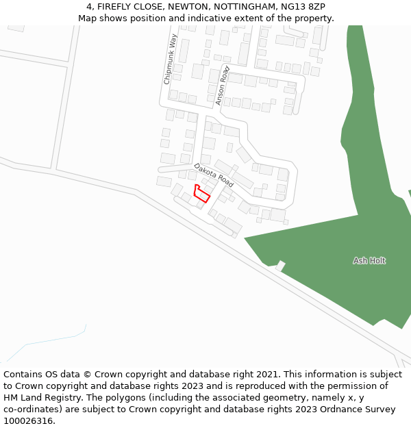 4, FIREFLY CLOSE, NEWTON, NOTTINGHAM, NG13 8ZP: Location map and indicative extent of plot