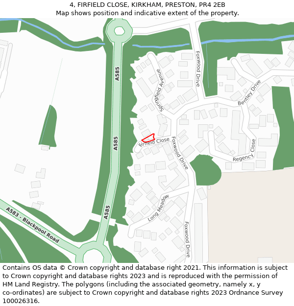 4, FIRFIELD CLOSE, KIRKHAM, PRESTON, PR4 2EB: Location map and indicative extent of plot