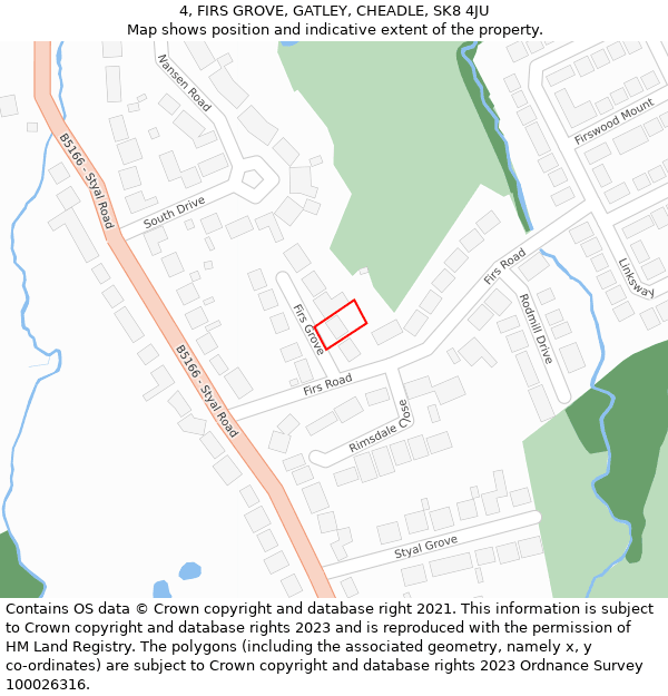 4, FIRS GROVE, GATLEY, CHEADLE, SK8 4JU: Location map and indicative extent of plot