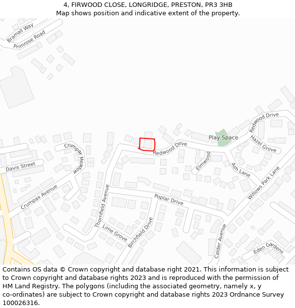 4, FIRWOOD CLOSE, LONGRIDGE, PRESTON, PR3 3HB: Location map and indicative extent of plot