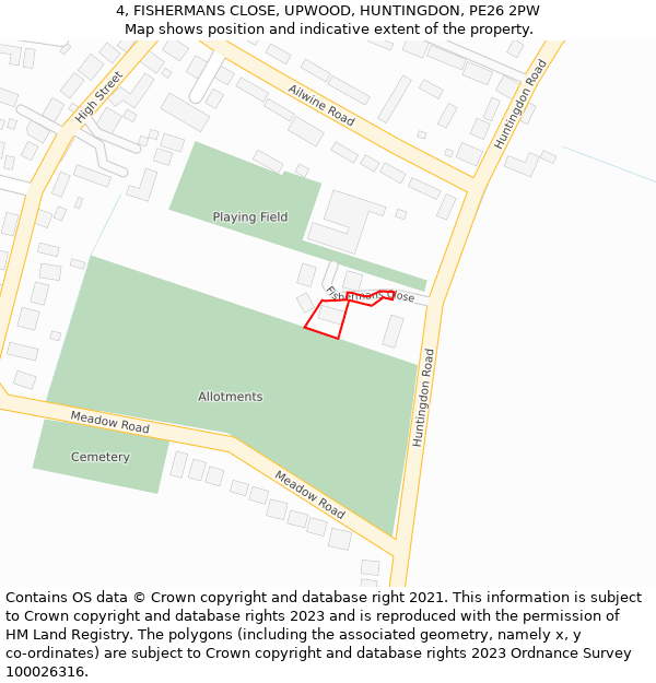 4, FISHERMANS CLOSE, UPWOOD, HUNTINGDON, PE26 2PW: Location map and indicative extent of plot