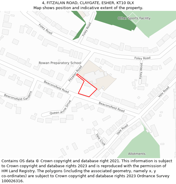 4, FITZALAN ROAD, CLAYGATE, ESHER, KT10 0LX: Location map and indicative extent of plot