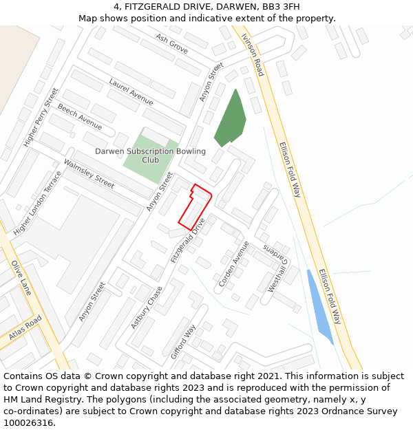 4, FITZGERALD DRIVE, DARWEN, BB3 3FH: Location map and indicative extent of plot