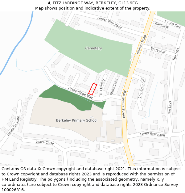 4, FITZHARDINGE WAY, BERKELEY, GL13 9EG: Location map and indicative extent of plot