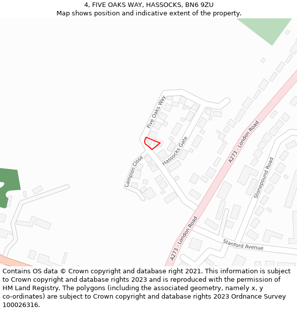 4, FIVE OAKS WAY, HASSOCKS, BN6 9ZU: Location map and indicative extent of plot