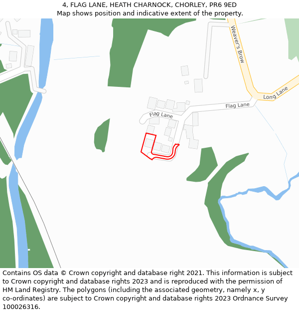 4, FLAG LANE, HEATH CHARNOCK, CHORLEY, PR6 9ED: Location map and indicative extent of plot