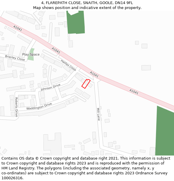 4, FLAREPATH CLOSE, SNAITH, GOOLE, DN14 9FL: Location map and indicative extent of plot