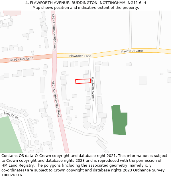 4, FLAWFORTH AVENUE, RUDDINGTON, NOTTINGHAM, NG11 6LH: Location map and indicative extent of plot