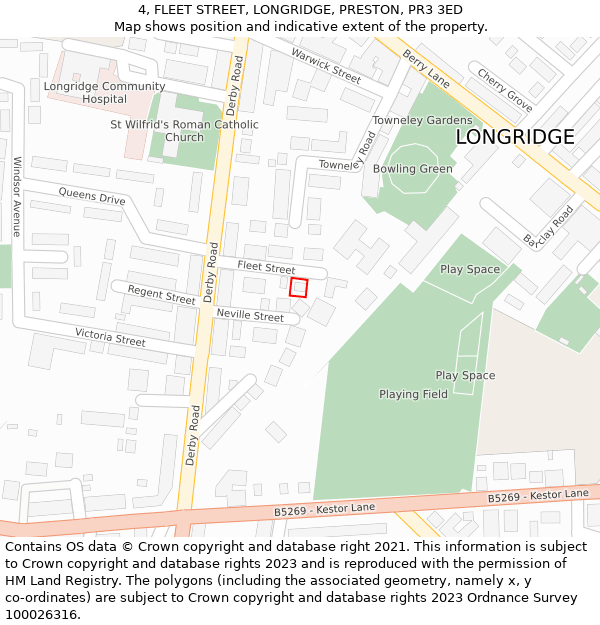 4, FLEET STREET, LONGRIDGE, PRESTON, PR3 3ED: Location map and indicative extent of plot