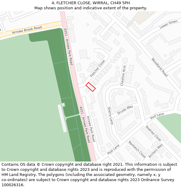 4, FLETCHER CLOSE, WIRRAL, CH49 5PH: Location map and indicative extent of plot