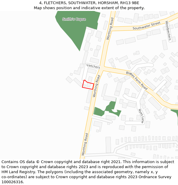 4, FLETCHERS, SOUTHWATER, HORSHAM, RH13 9BE: Location map and indicative extent of plot