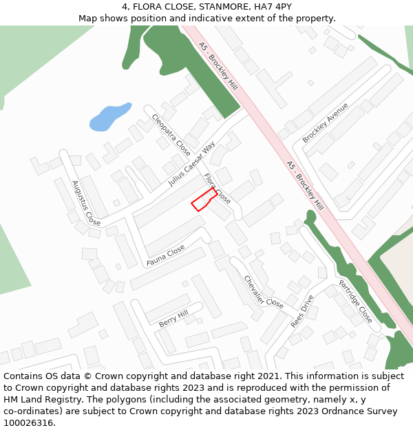 4, FLORA CLOSE, STANMORE, HA7 4PY: Location map and indicative extent of plot