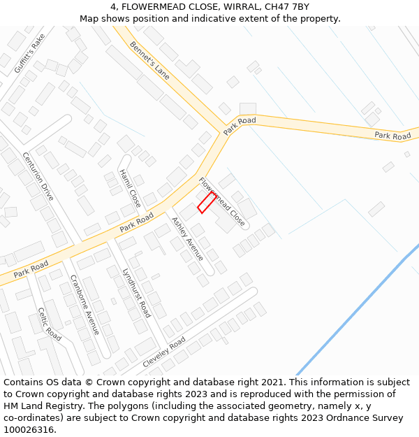 4, FLOWERMEAD CLOSE, WIRRAL, CH47 7BY: Location map and indicative extent of plot