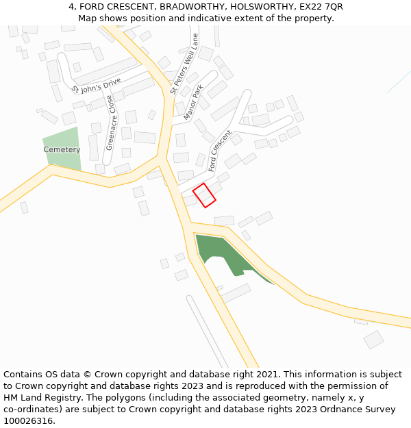 4, FORD CRESCENT, BRADWORTHY, HOLSWORTHY, EX22 7QR: Location map and indicative extent of plot