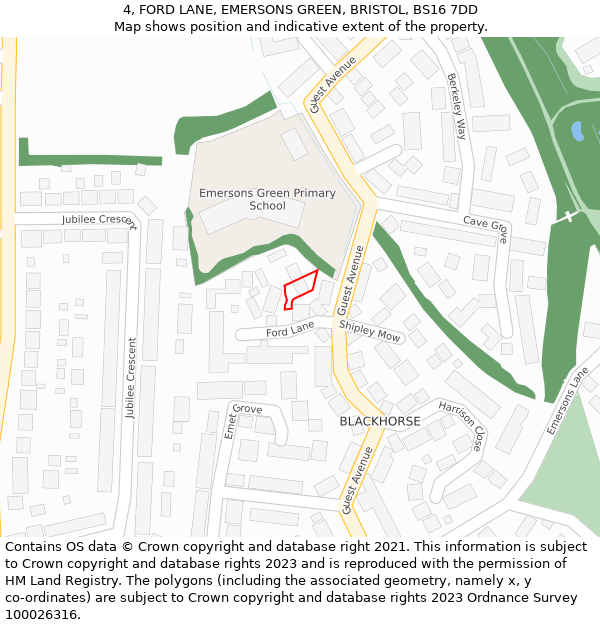 4, FORD LANE, EMERSONS GREEN, BRISTOL, BS16 7DD: Location map and indicative extent of plot