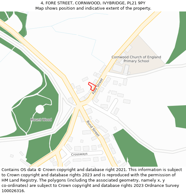 4, FORE STREET, CORNWOOD, IVYBRIDGE, PL21 9PY: Location map and indicative extent of plot